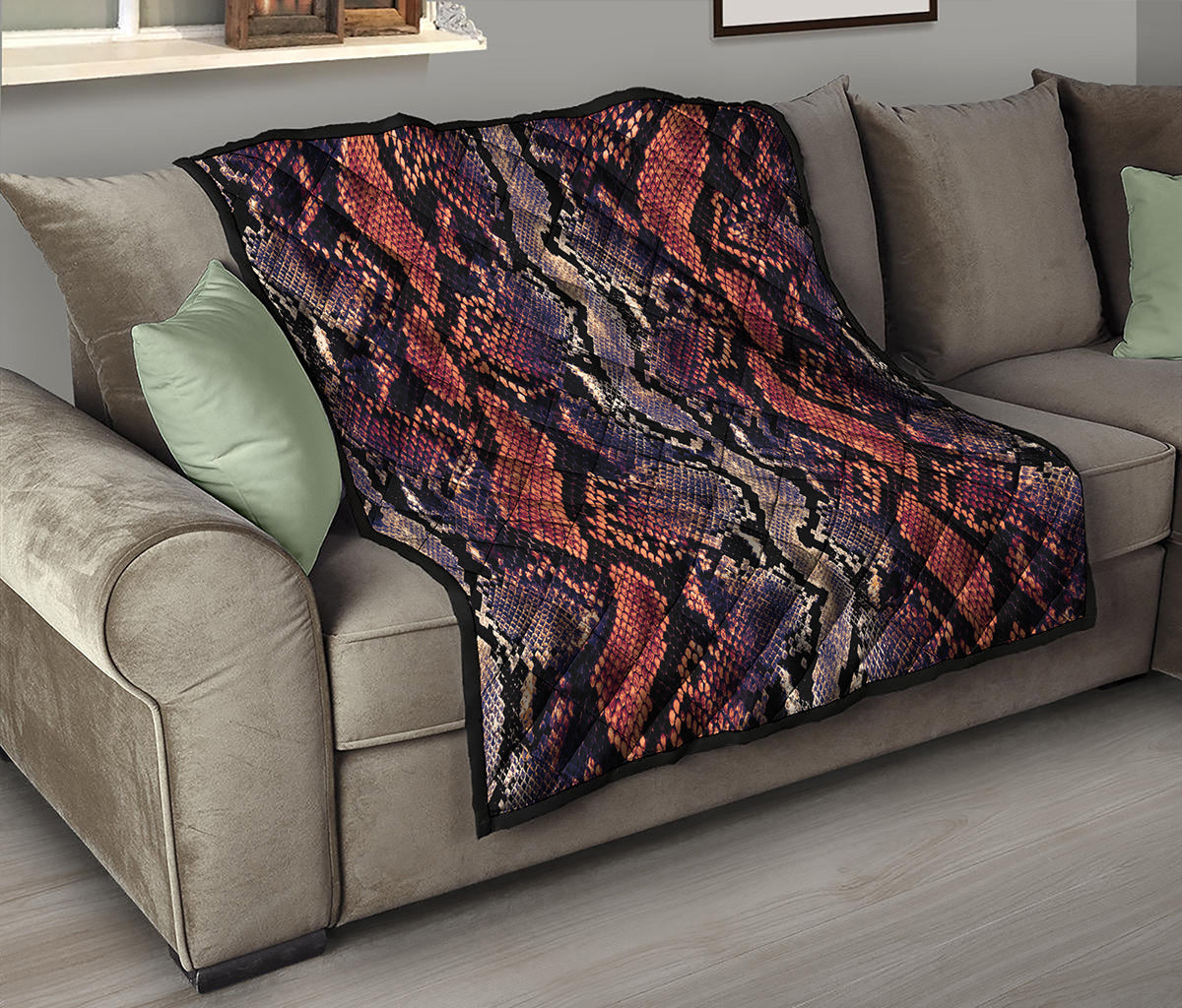 Blue And Red Snakeskin Print Quilt