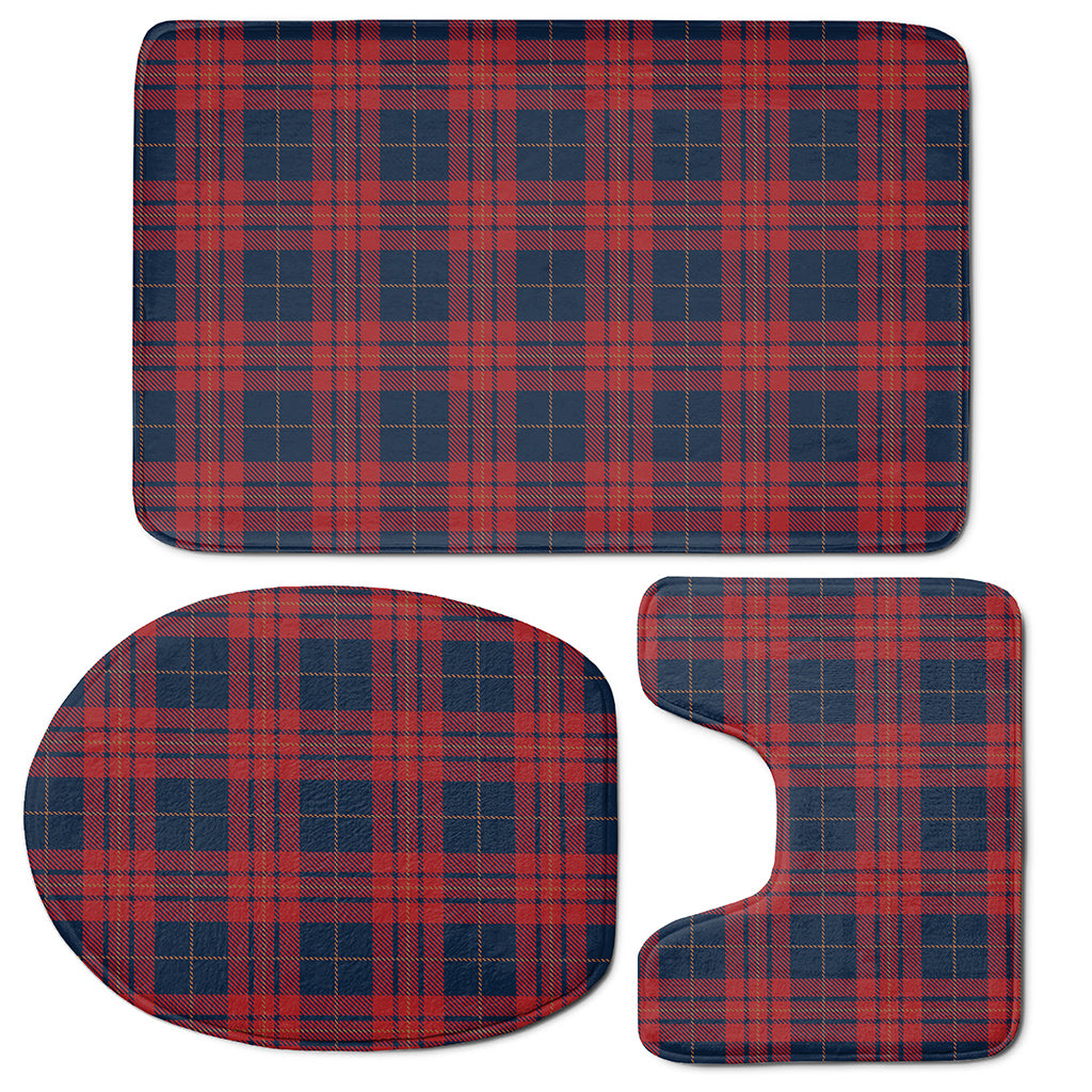 Blue And Red Tartan Pattern Print 3 Piece Bath Mat Set
