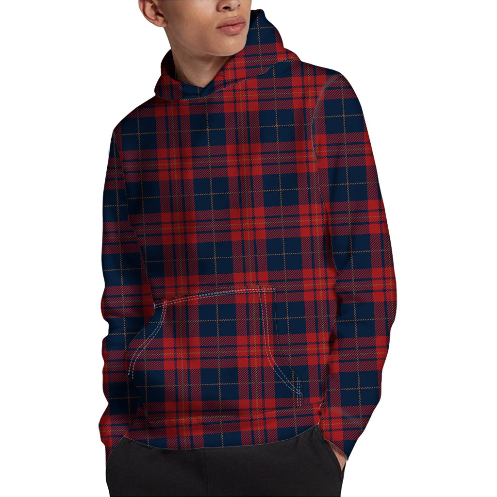 Blue And Red Tartan Pattern Print Pullover Hoodie