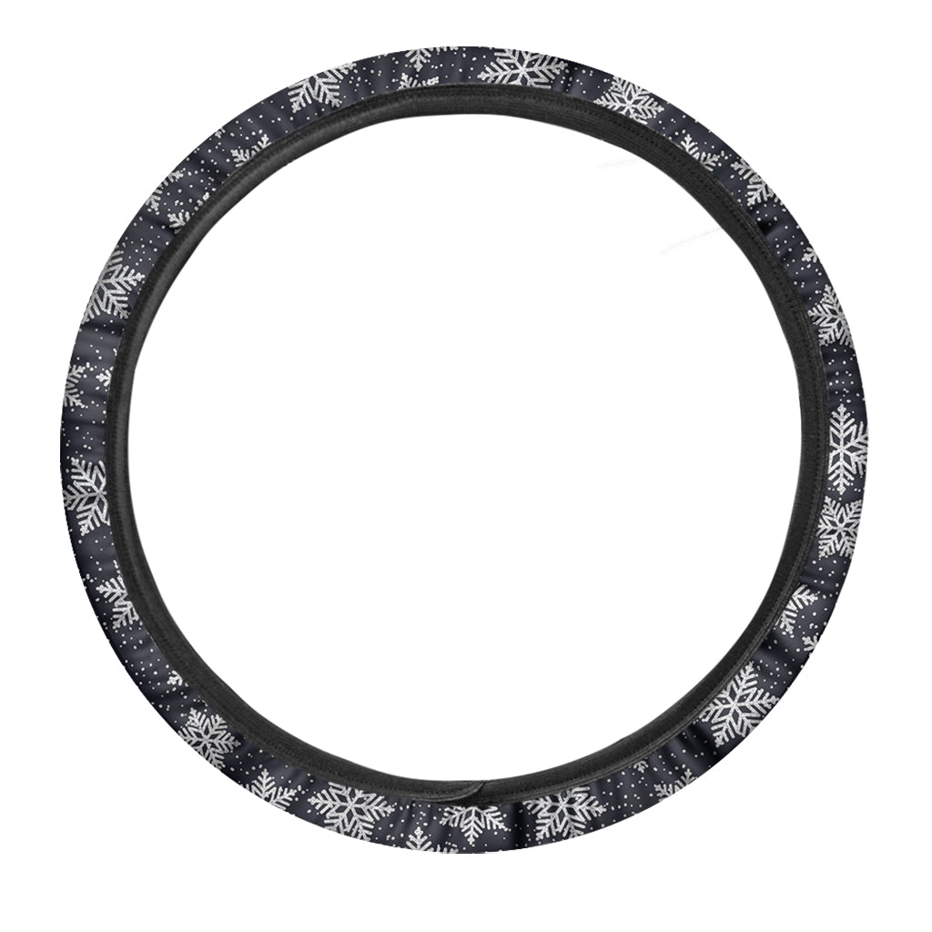 Blue And Silver Snowflake Pattern Print Car Steering Wheel Cover
