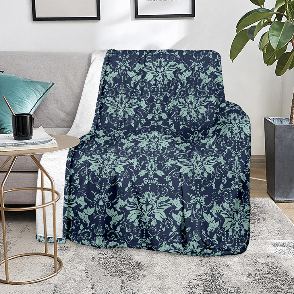 Blue And Teal Damask Pattern Print Blanket