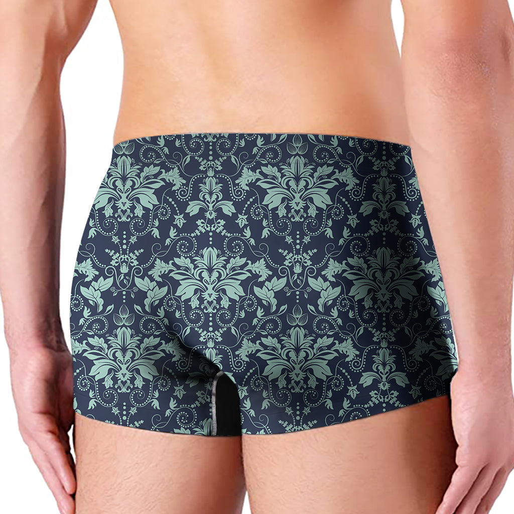 Blue And Teal Damask Pattern Print Men's Boxer Briefs