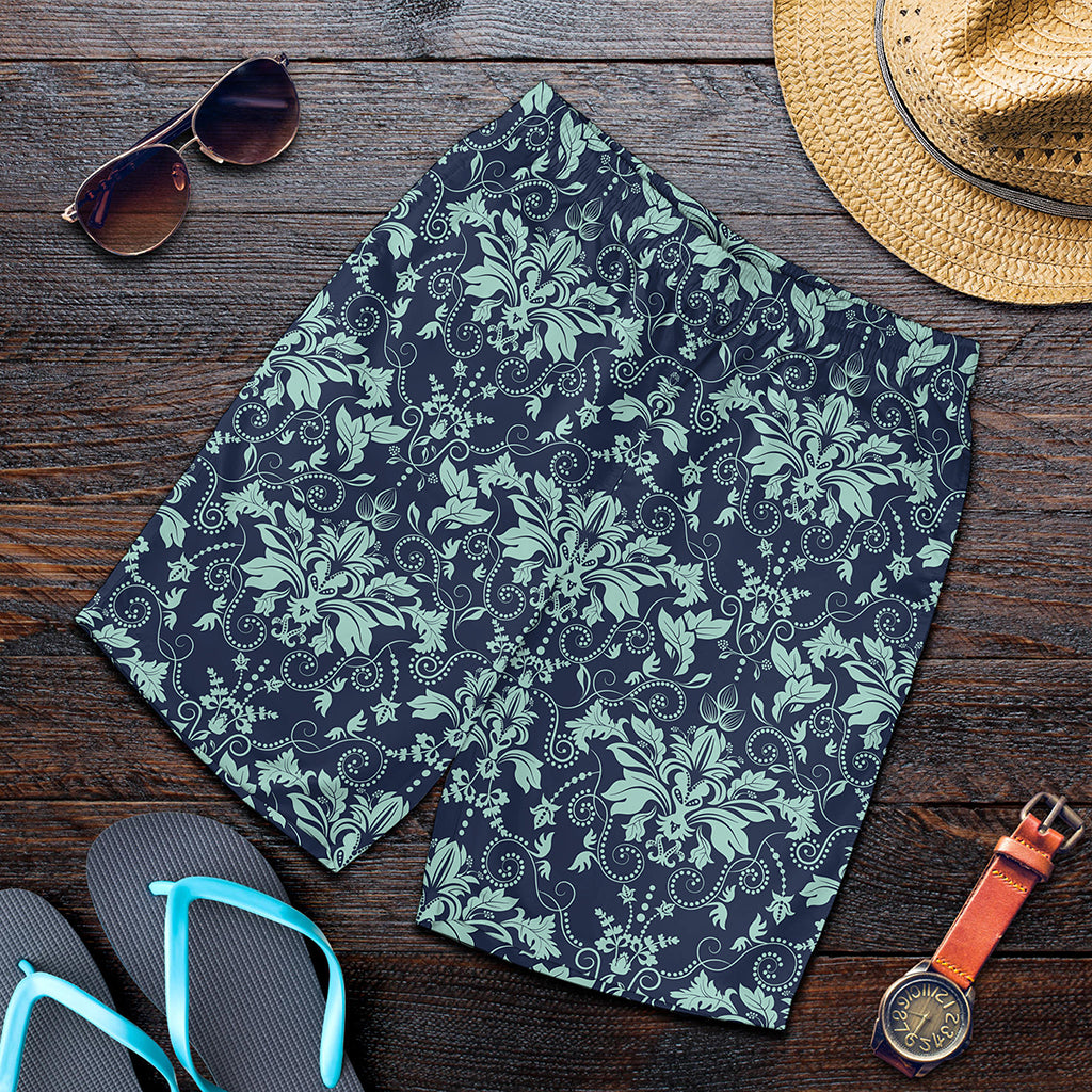 Blue And Teal Damask Pattern Print Men's Shorts