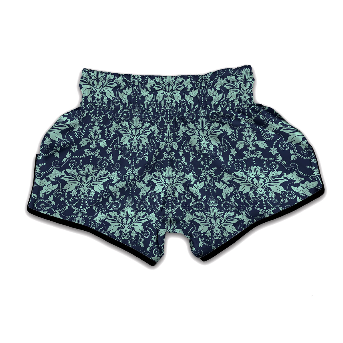 Blue And Teal Damask Pattern Print Muay Thai Boxing Shorts