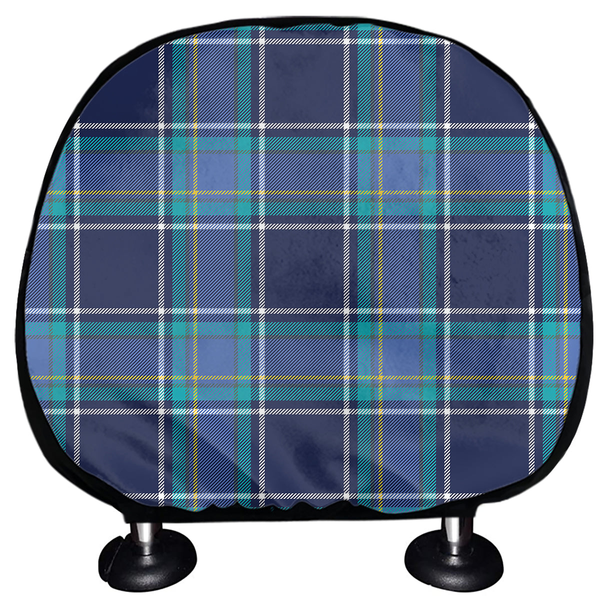 Blue And Teal Tartan Pattern Print Car Headrest Covers