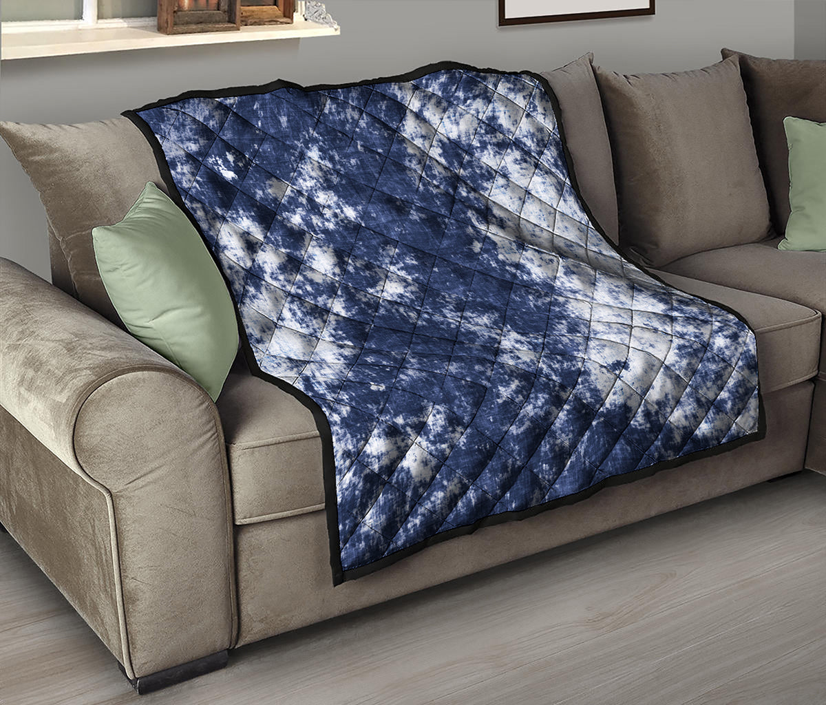 Blue And White Acid Wash Tie Dye Print Quilt