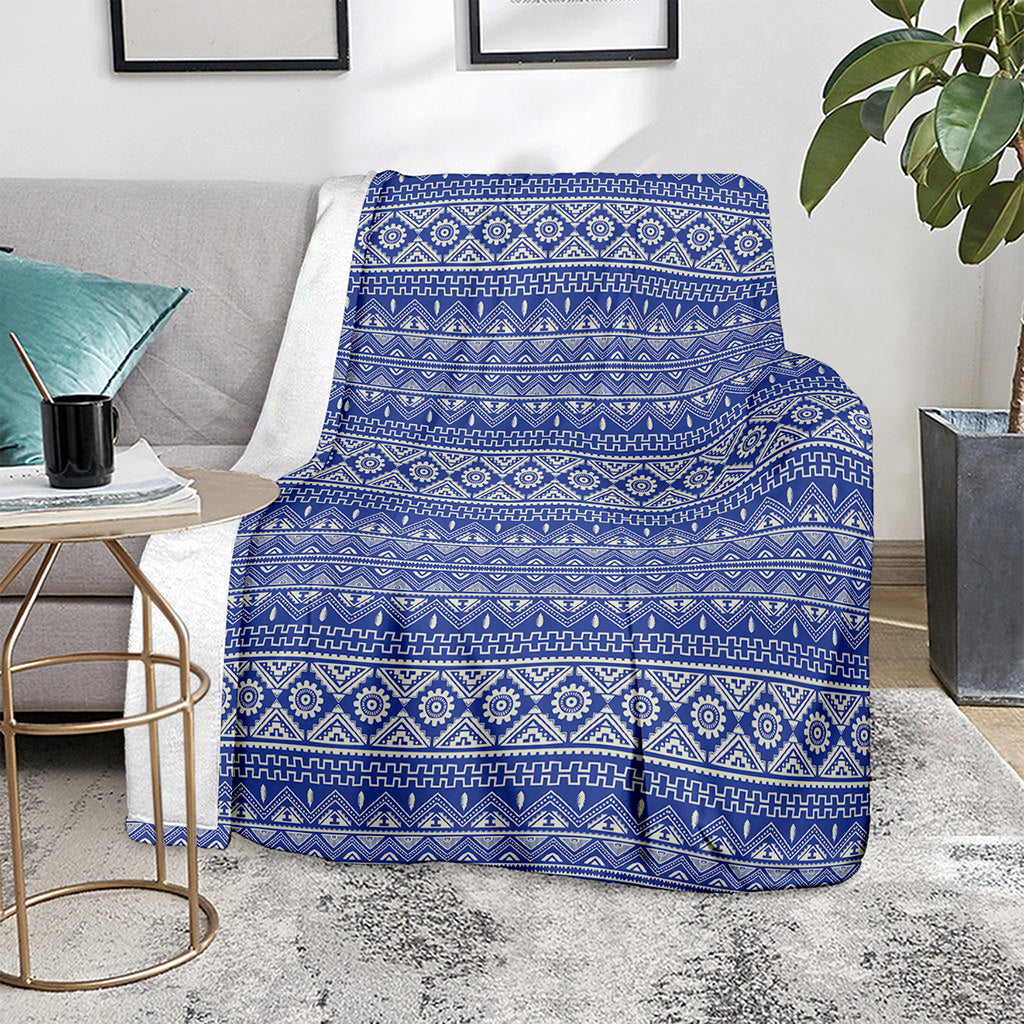 Blue And White African Pattern Print Blanket