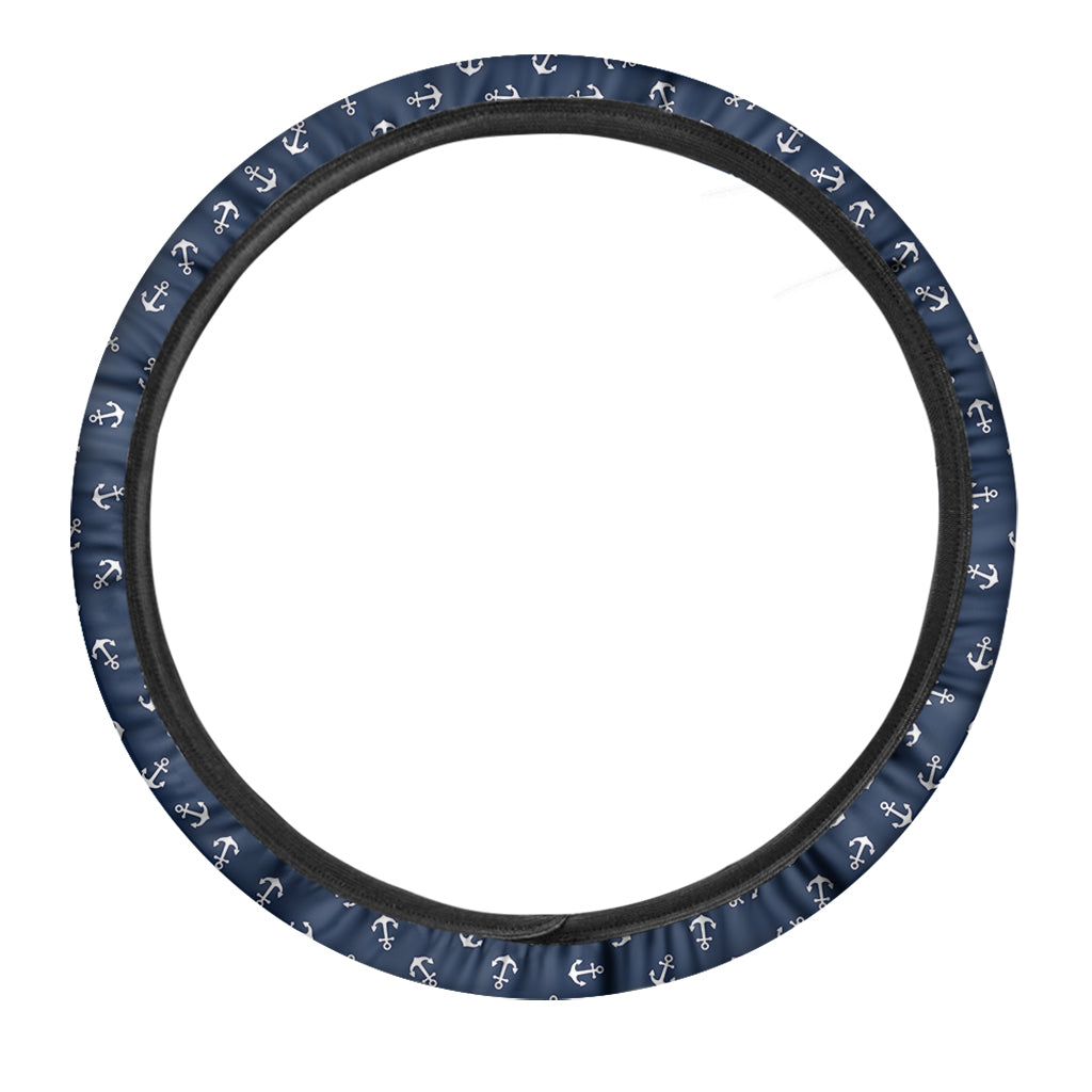 Blue And White Anchor Pattern Print Car Steering Wheel Cover