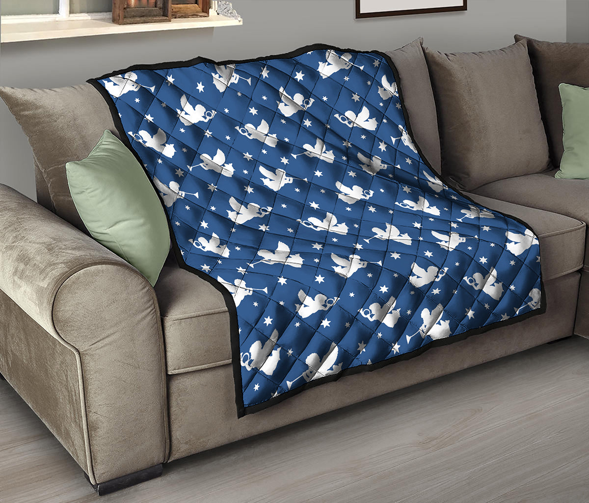 Blue And White Angel Pattern Print Quilt