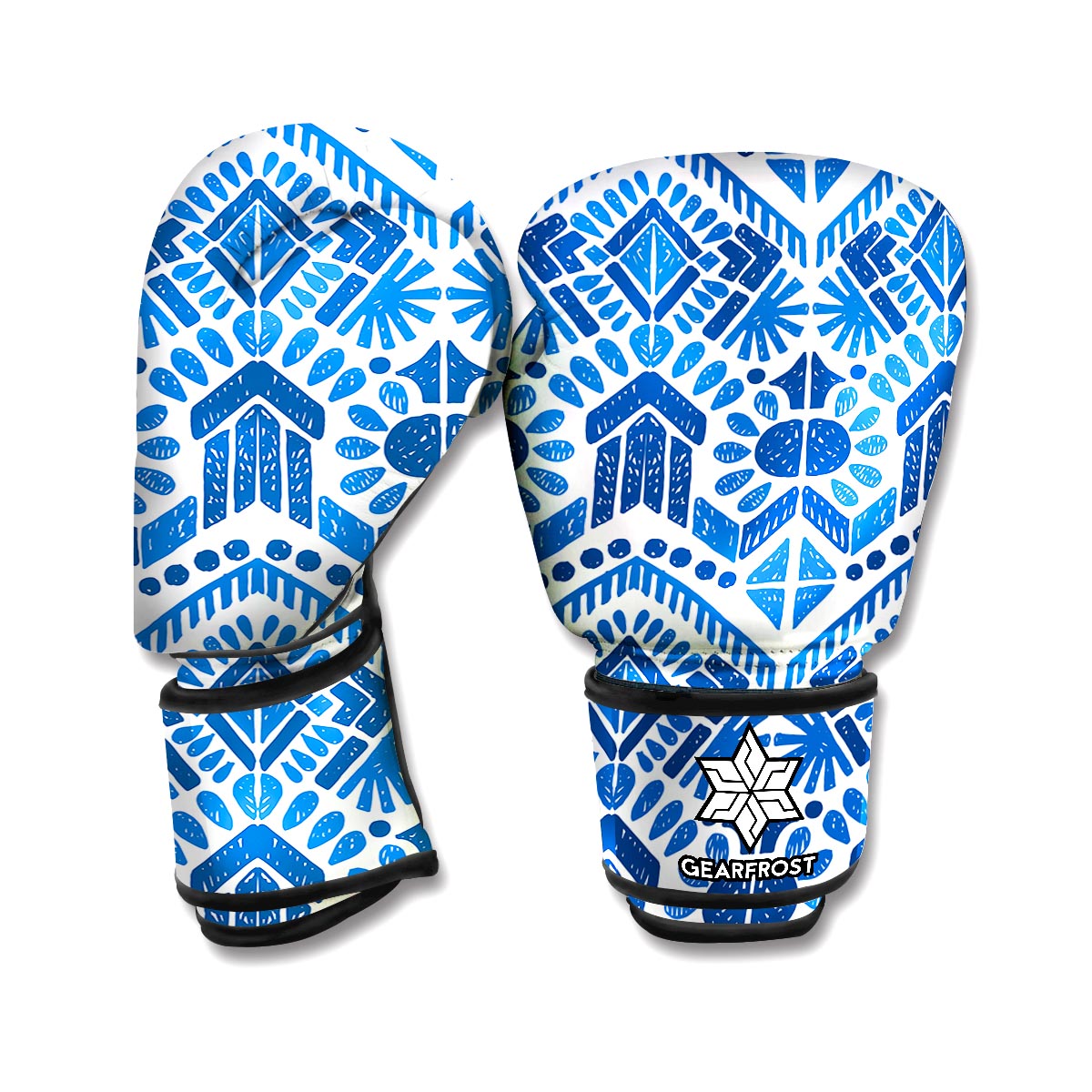 Blue And White Aztec Pattern Print Boxing Gloves