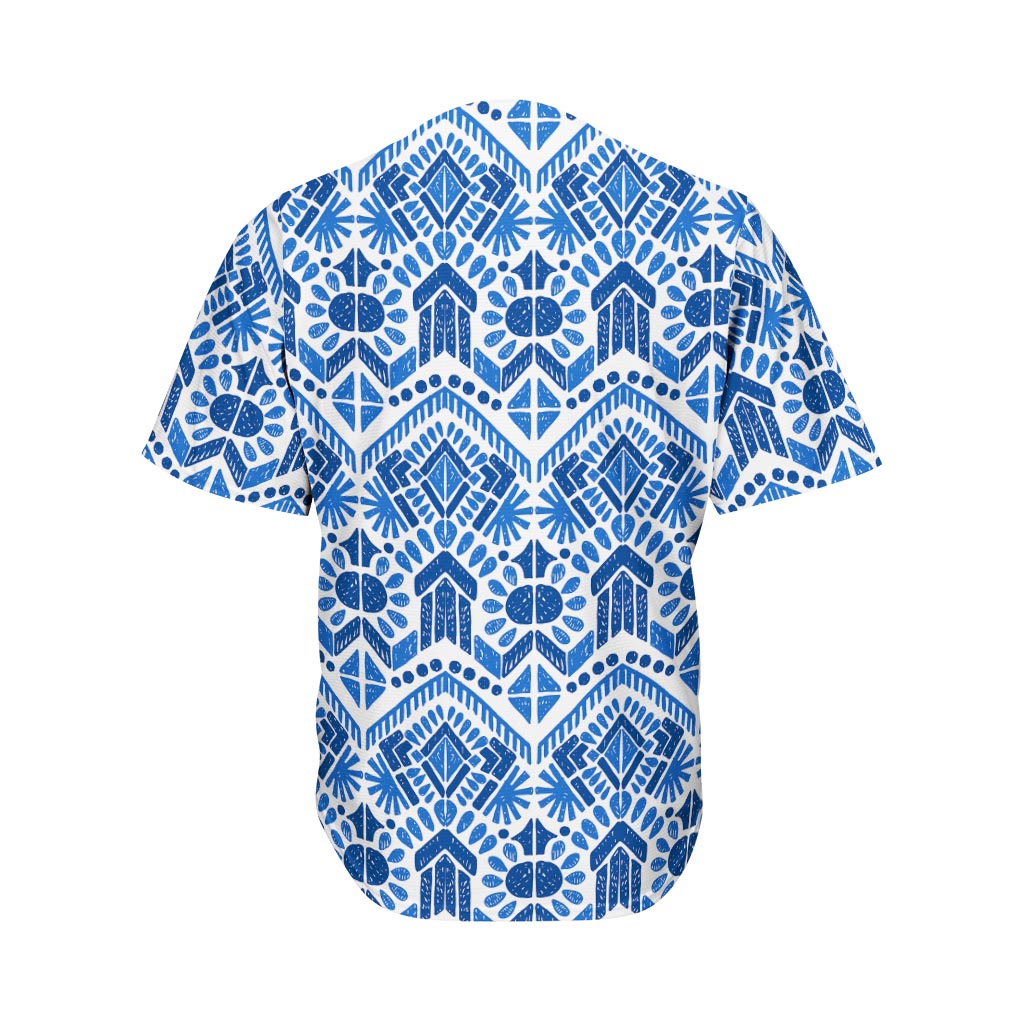 Blue And White Aztec Pattern Print Men's Baseball Jersey