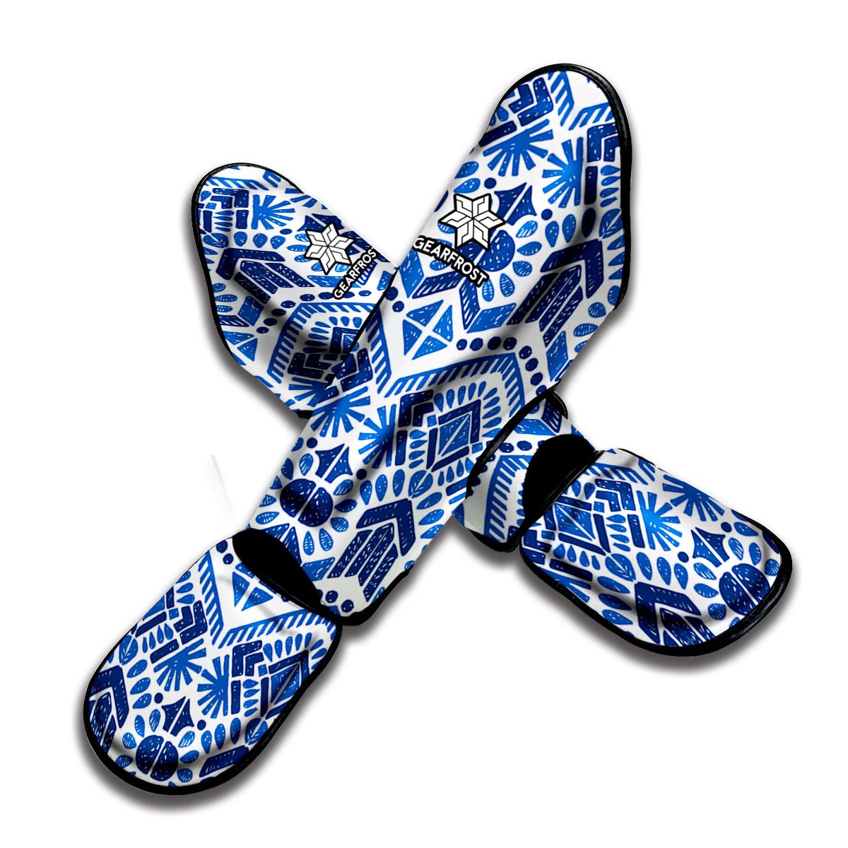Blue And White Aztec Pattern Print Muay Thai Shin Guard