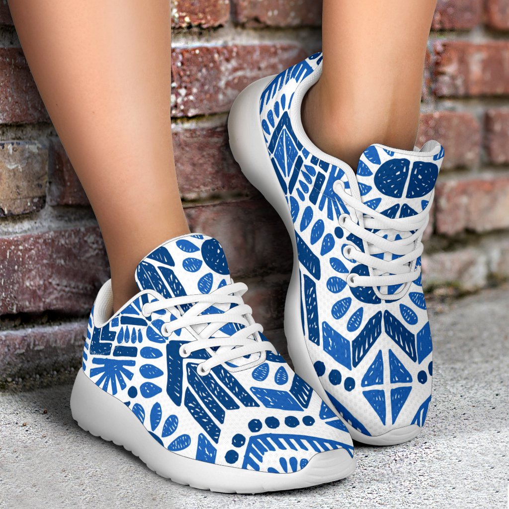Blue And White Aztec Pattern Print Sport Shoes GearFrost