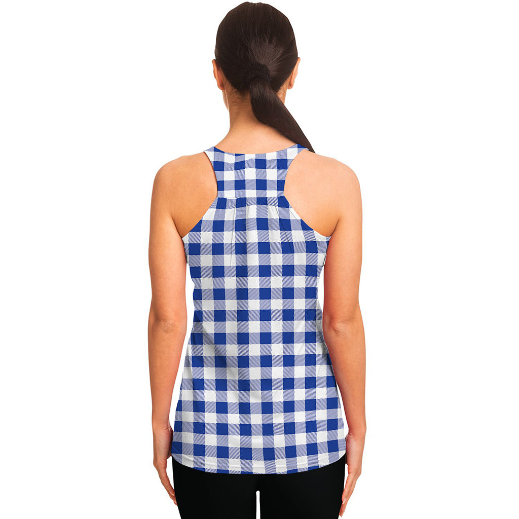Blue And White Buffalo Check Print Women's Racerback Tank Top