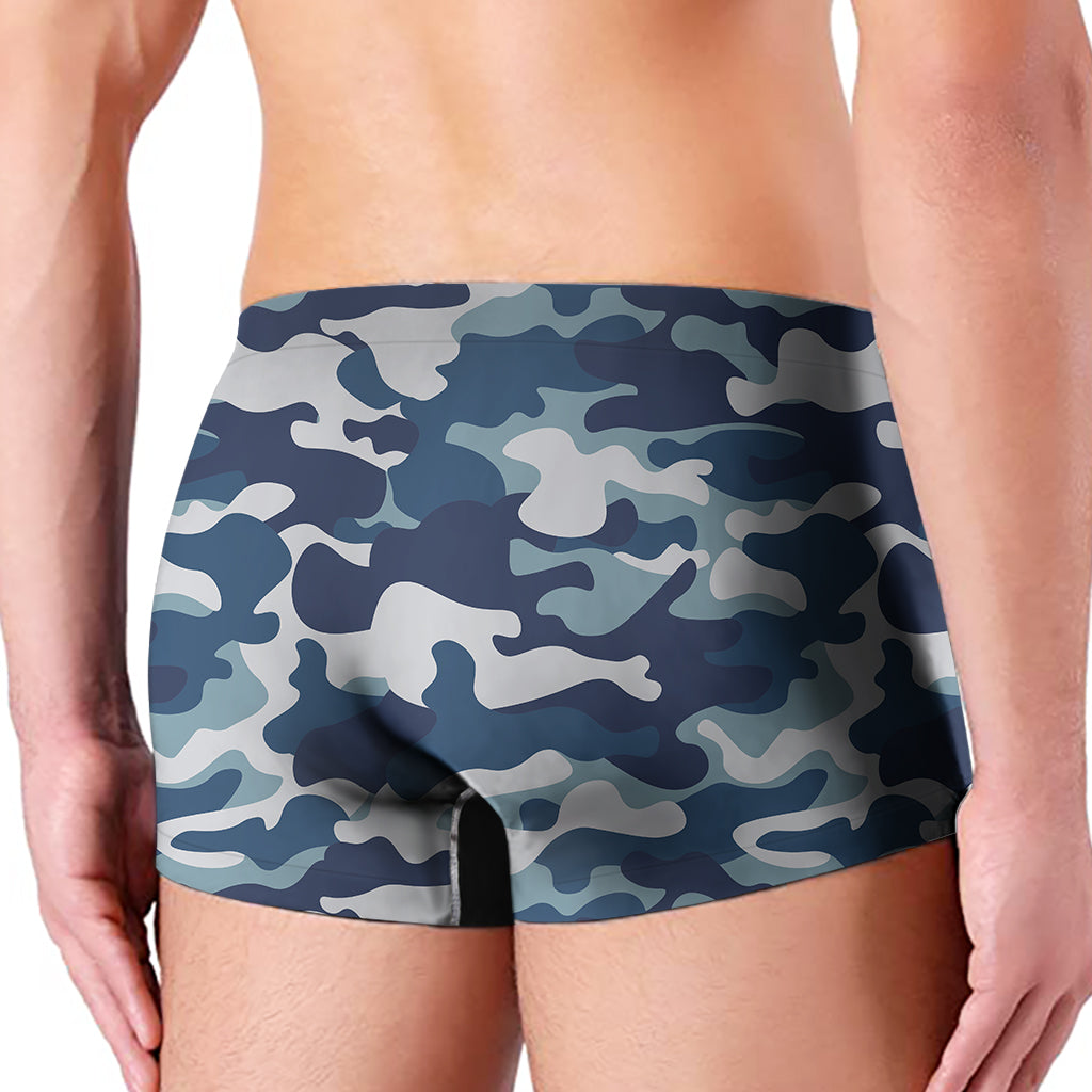 Blue And White Camouflage Print Men's Boxer Briefs