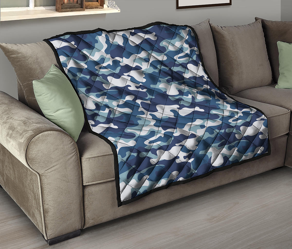 Blue And White Camouflage Print Quilt