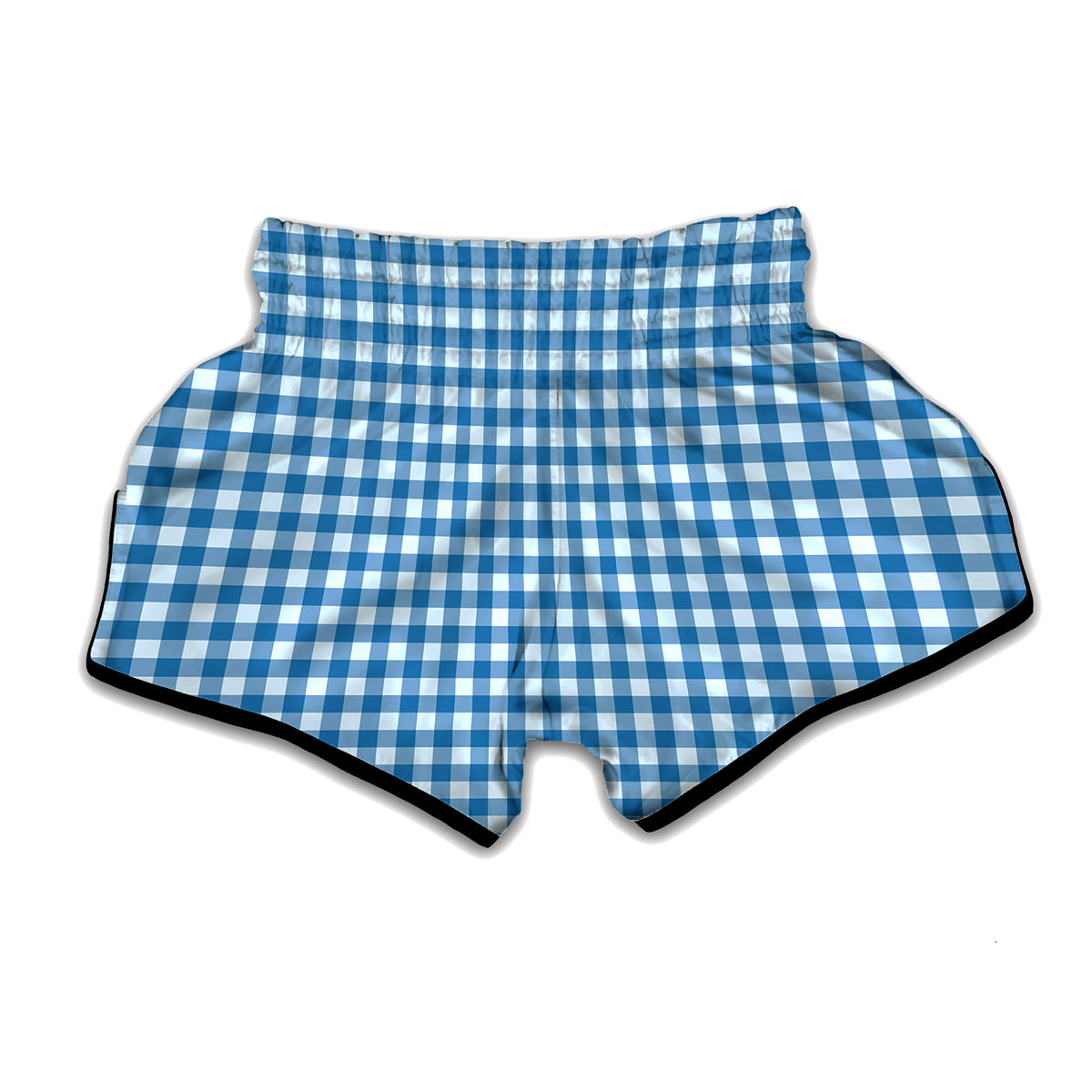 Blue And White Check Pattern Print Muay Thai Boxing Shorts