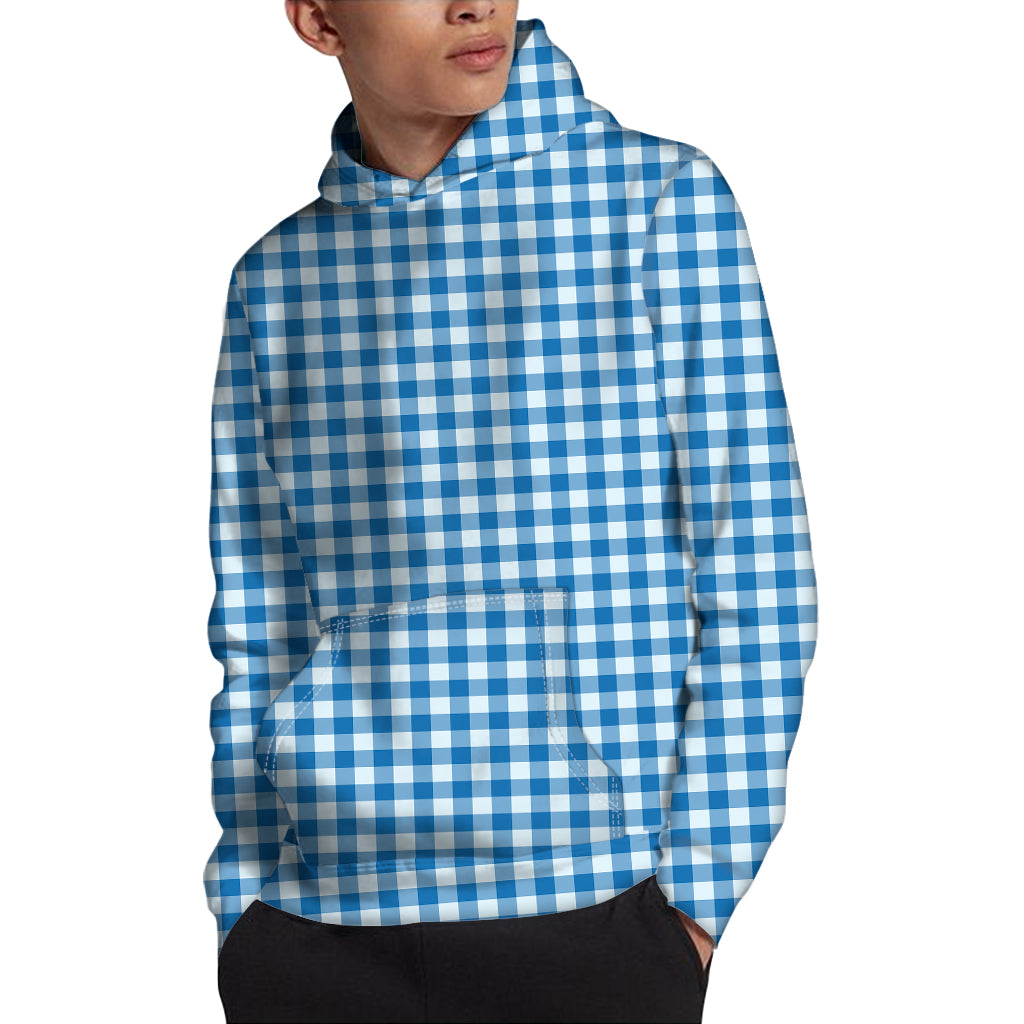 Blue And White Check Pattern Print Pullover Hoodie