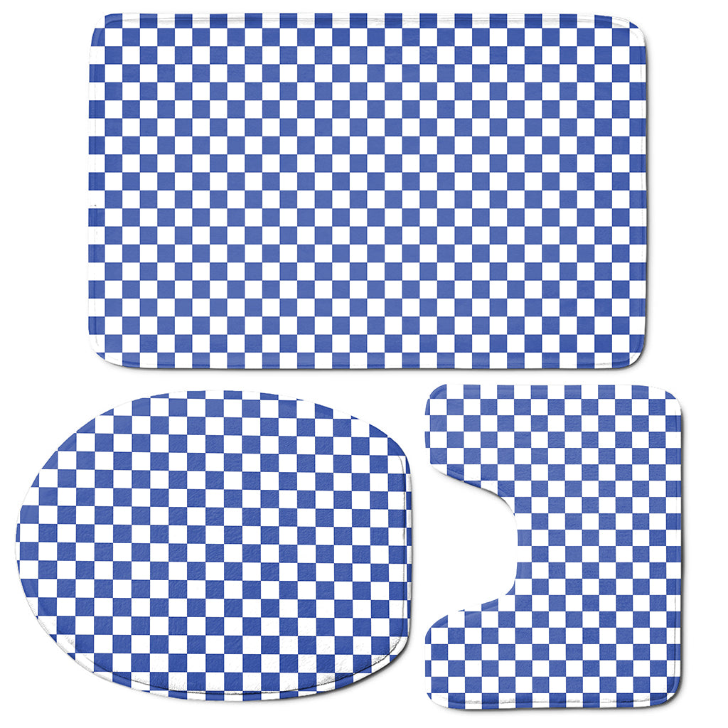 Blue And White Checkered Pattern Print 3 Piece Bath Mat Set