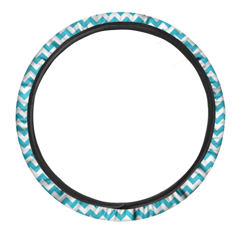 Blue And White Chevron Pattern Print Car Steering Wheel Cover