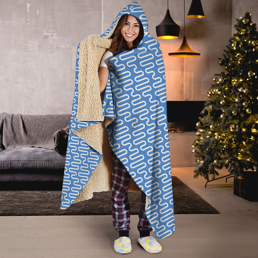 Blue And White DNA Pattern Print Hooded Blanket