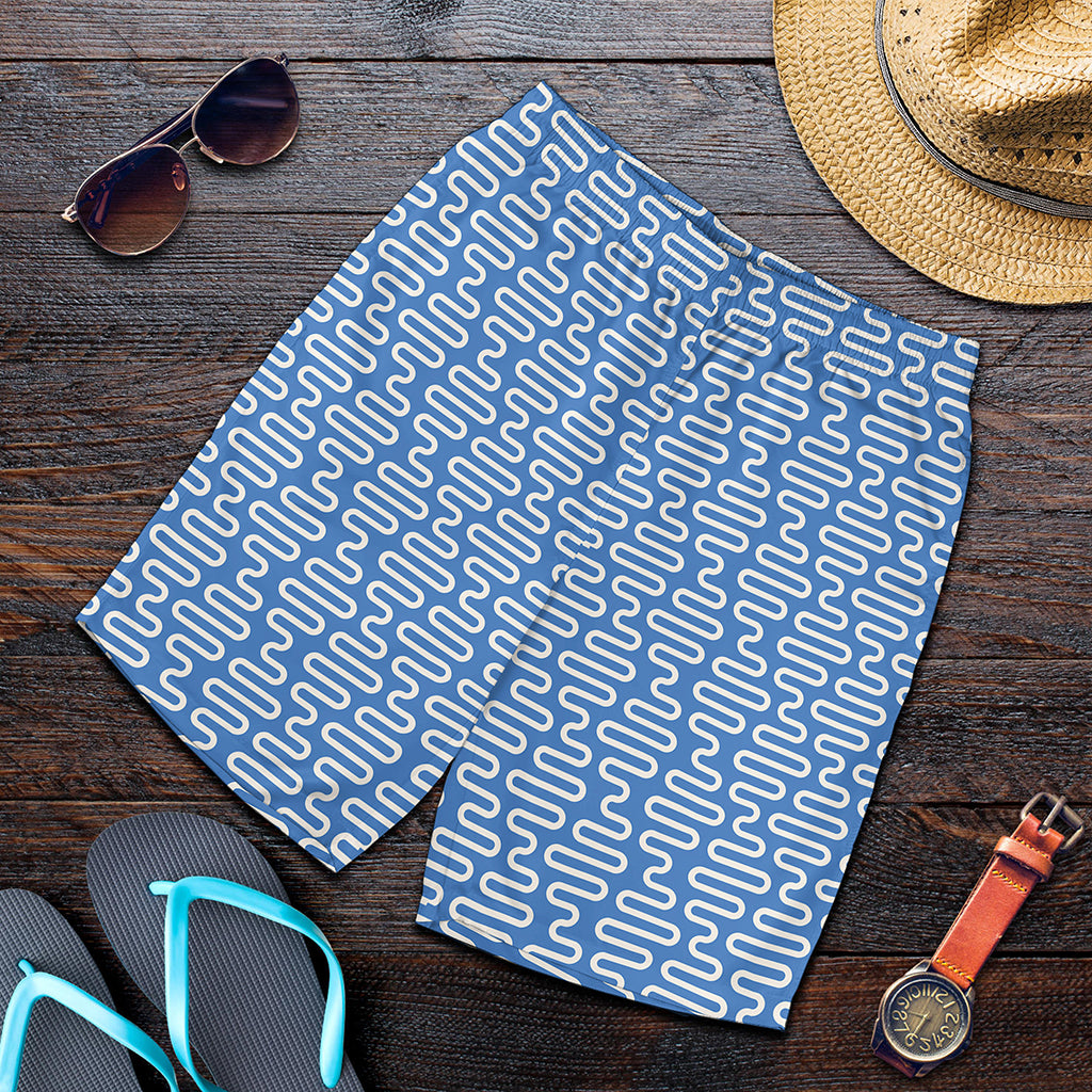 Blue And White DNA Pattern Print Men's Shorts