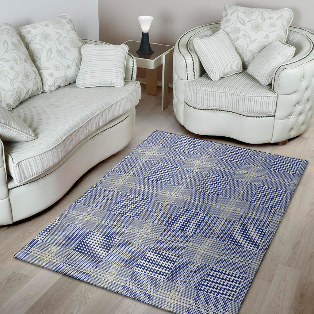 Blue And White Glen Plaid Print Area Rug