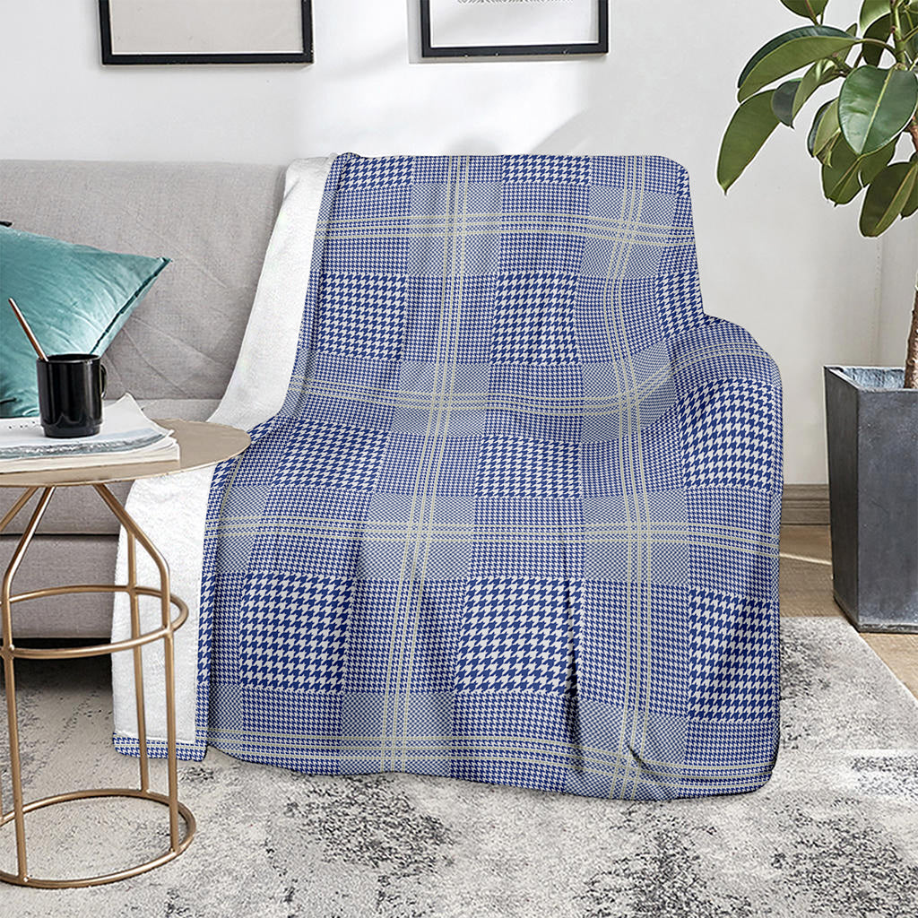 Blue And White Glen Plaid Print Blanket
