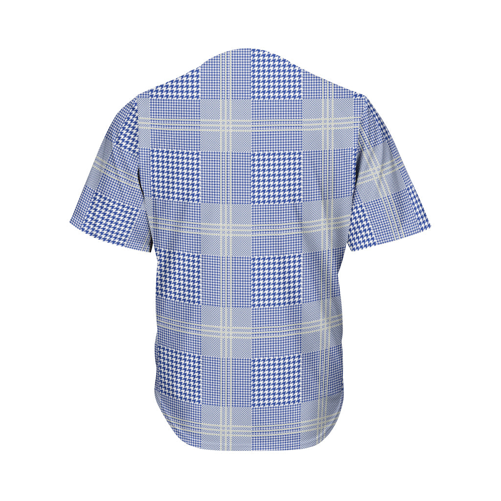 Blue And White Glen Plaid Print Men's Baseball Jersey