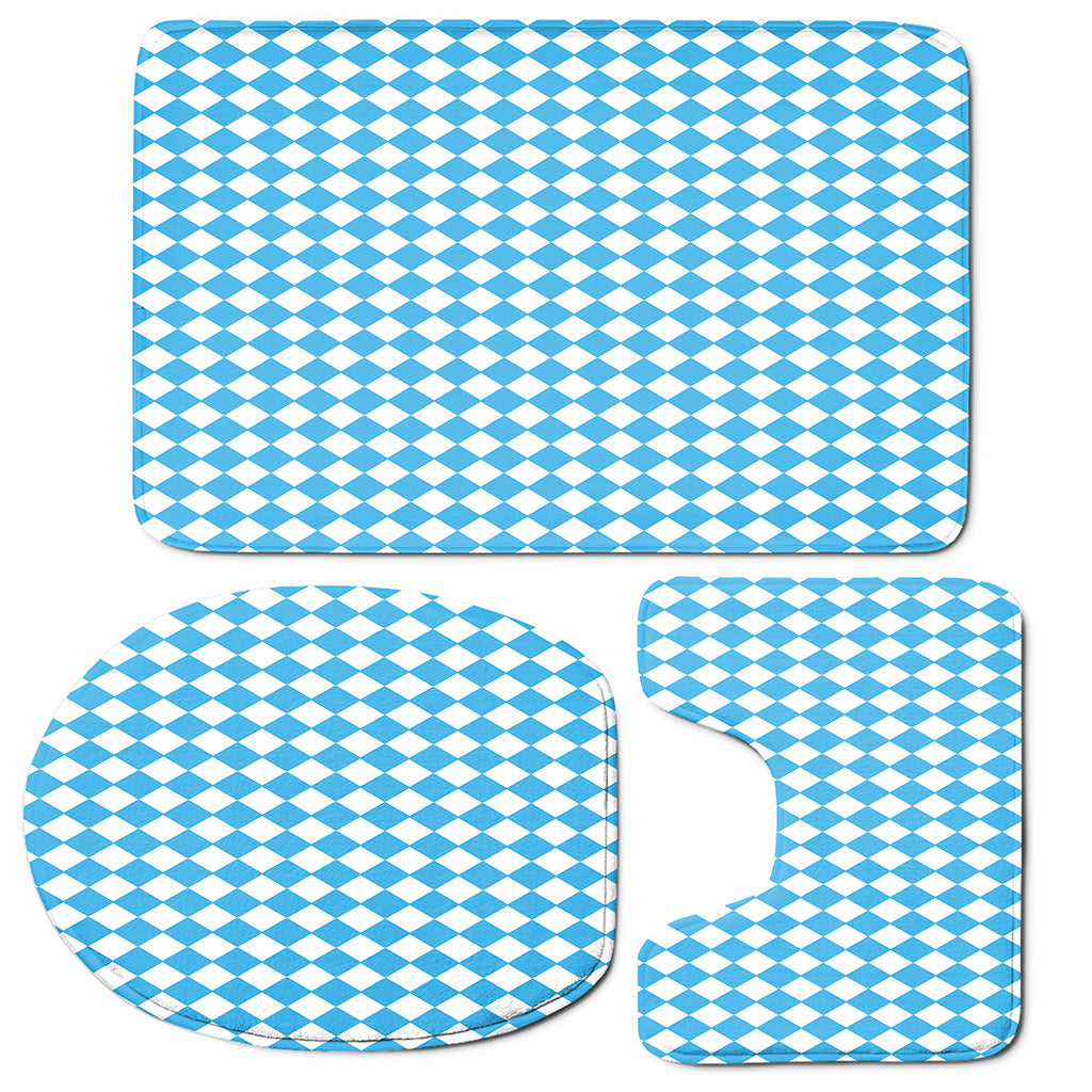 Blue And White Harlequin Pattern Print 3 Piece Bath Mat Set