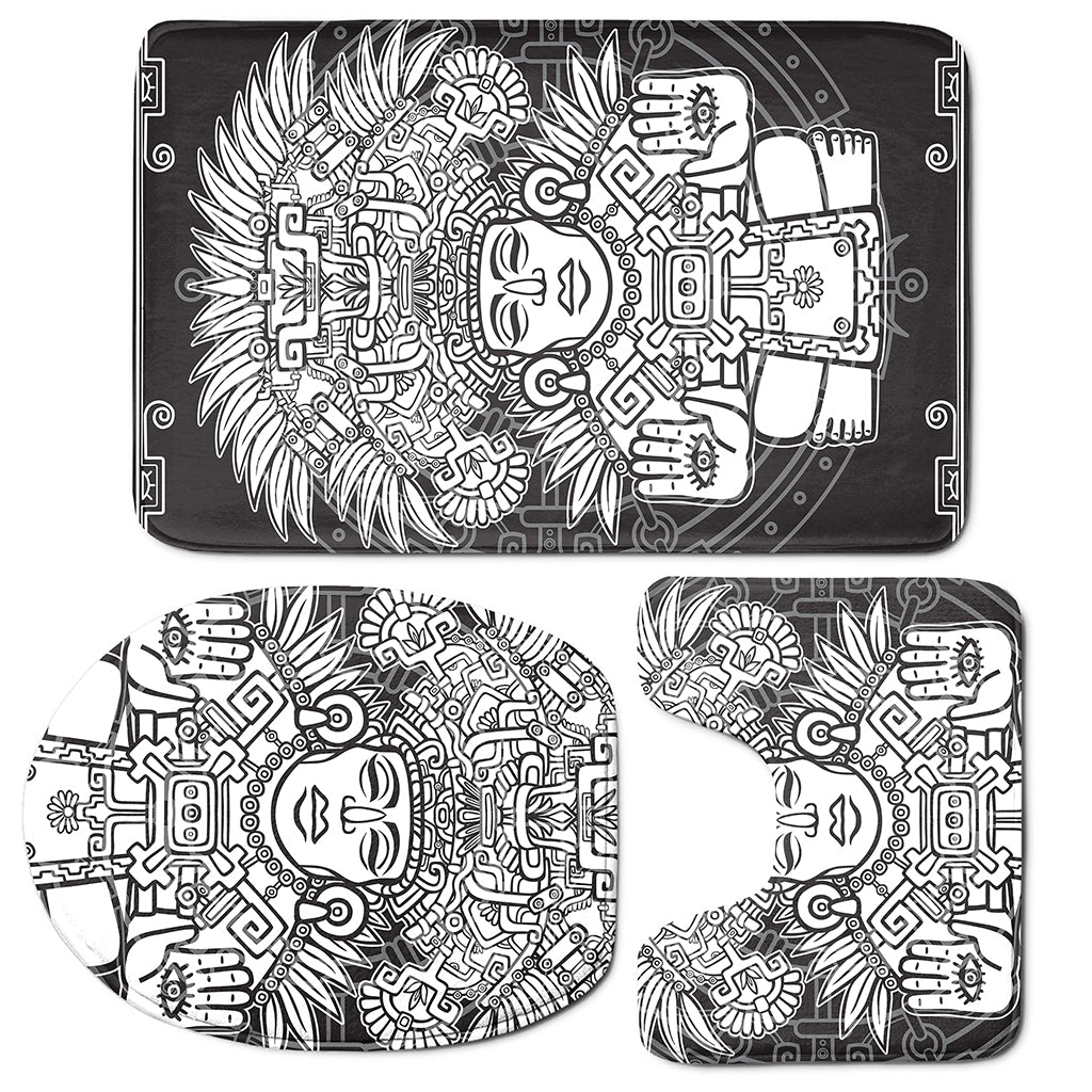 Blue And White Mayan Statue Print 3 Piece Bath Mat Set