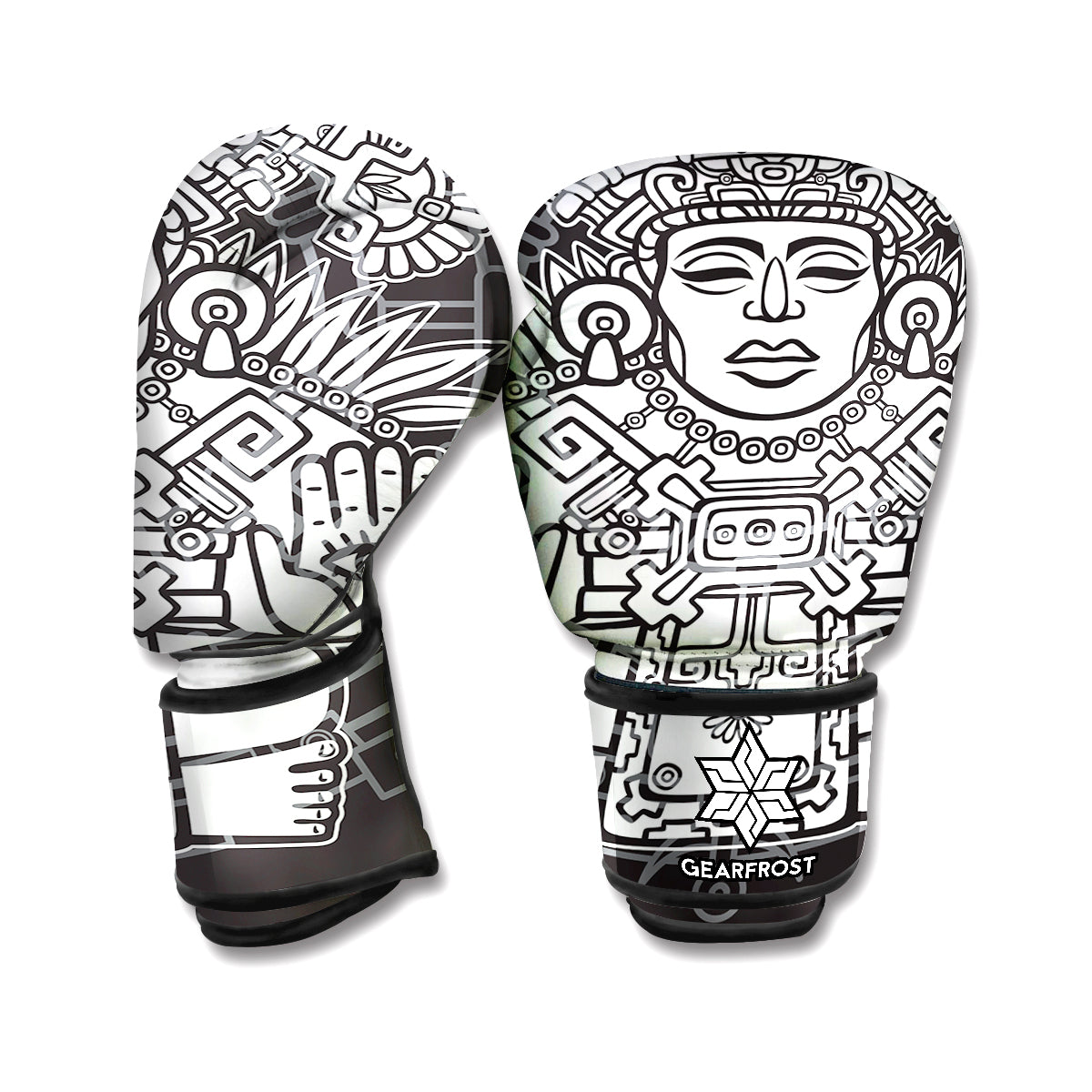 Blue And White Mayan Statue Print Boxing Gloves