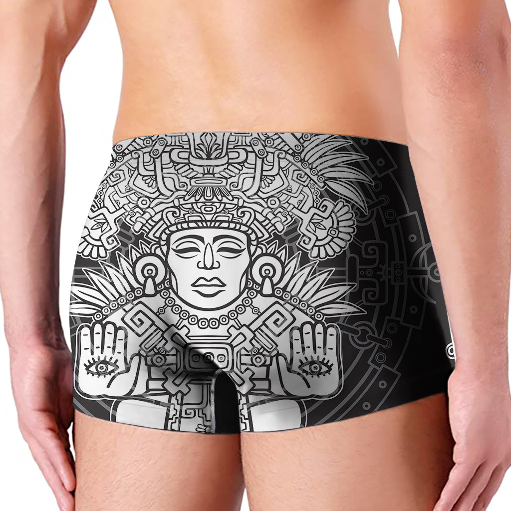 Blue And White Mayan Statue Print Men's Boxer Briefs