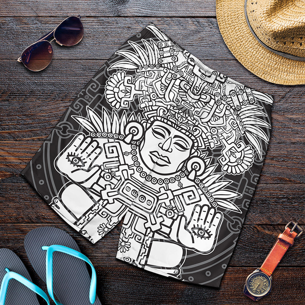 Blue And White Mayan Statue Print Men's Shorts