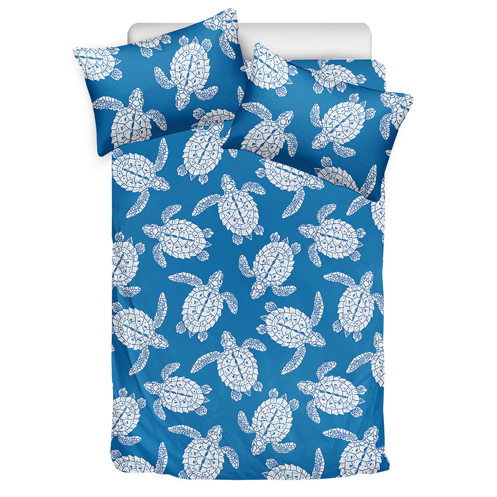 Blue And White Sea Turtle Pattern Print Duvet Cover Bedding Set