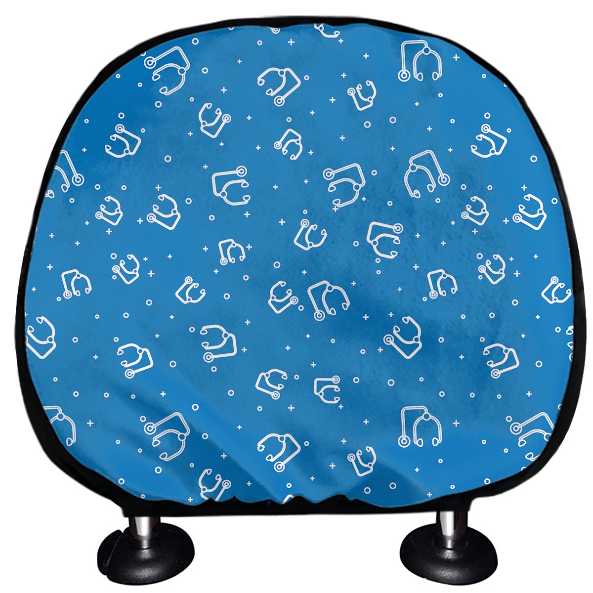Blue And White Stethoscope Pattern Print Car Headrest Covers