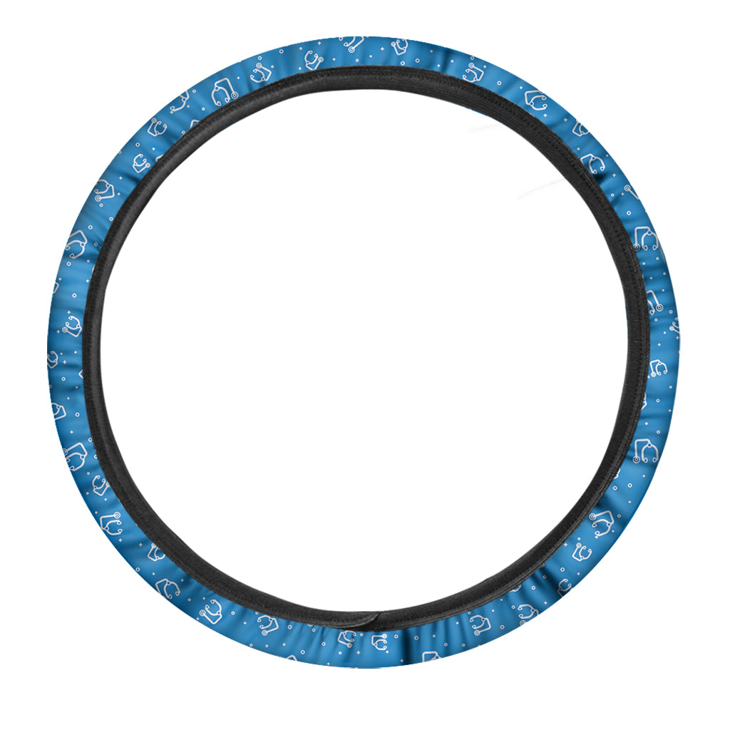 Blue And White Stethoscope Pattern Print Car Steering Wheel Cover