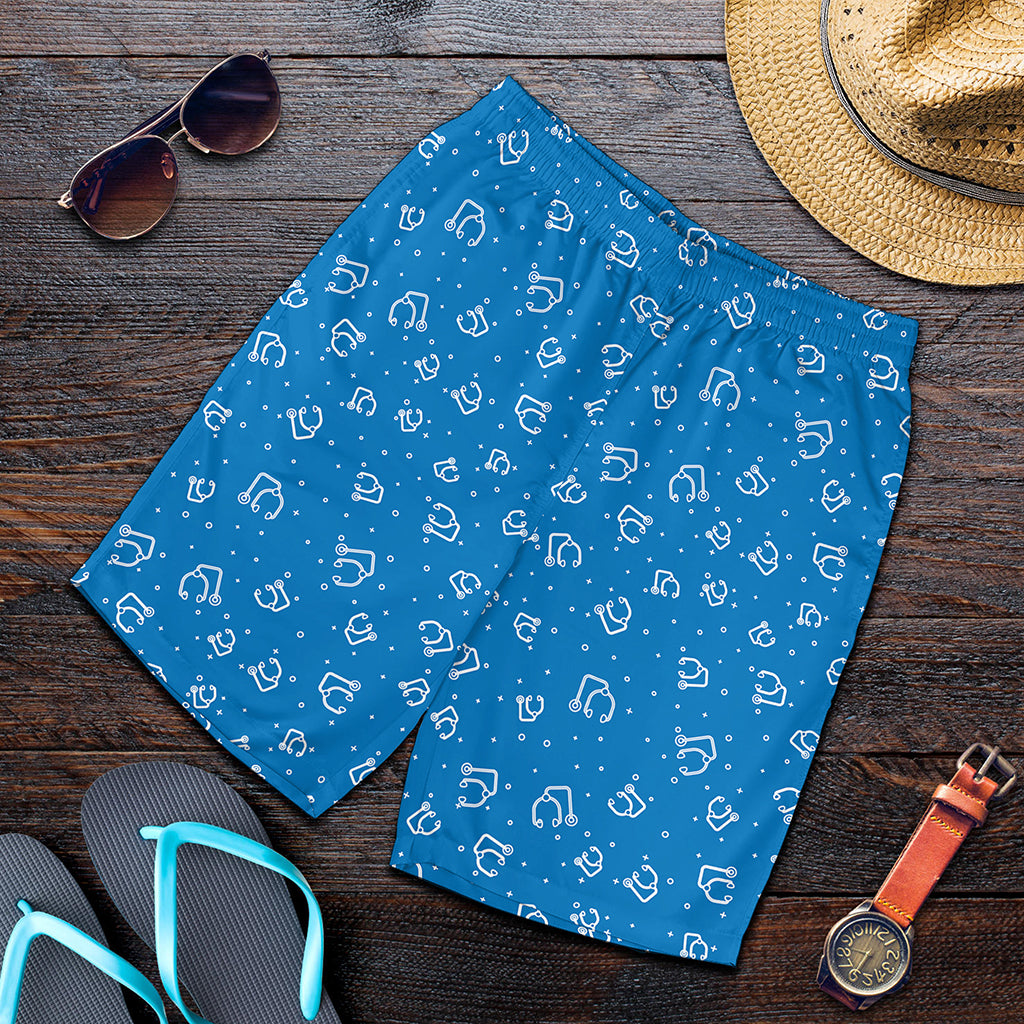 Blue And White Stethoscope Pattern Print Men's Shorts