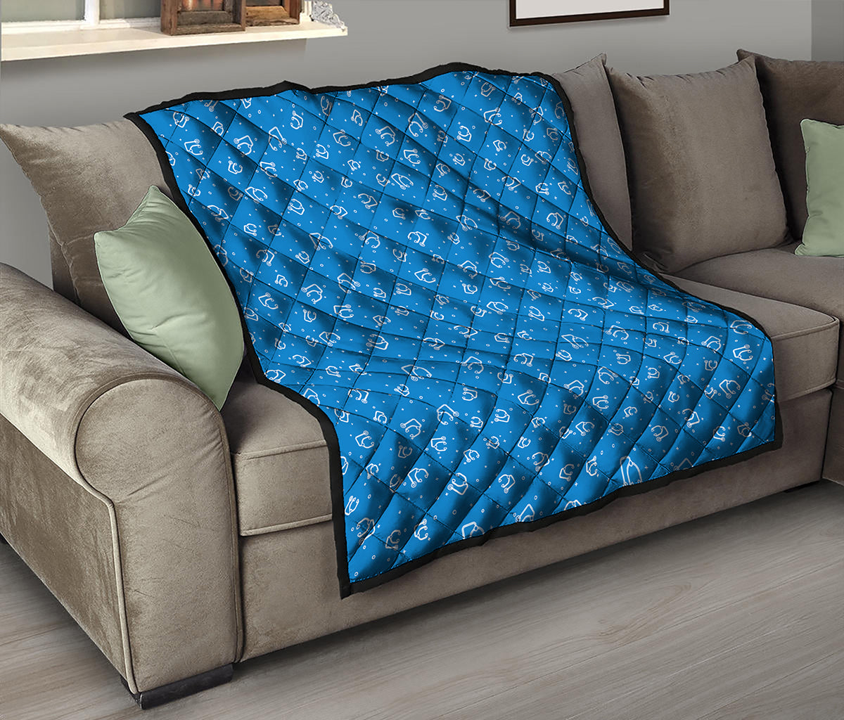 Blue And White Stethoscope Pattern Print Quilt