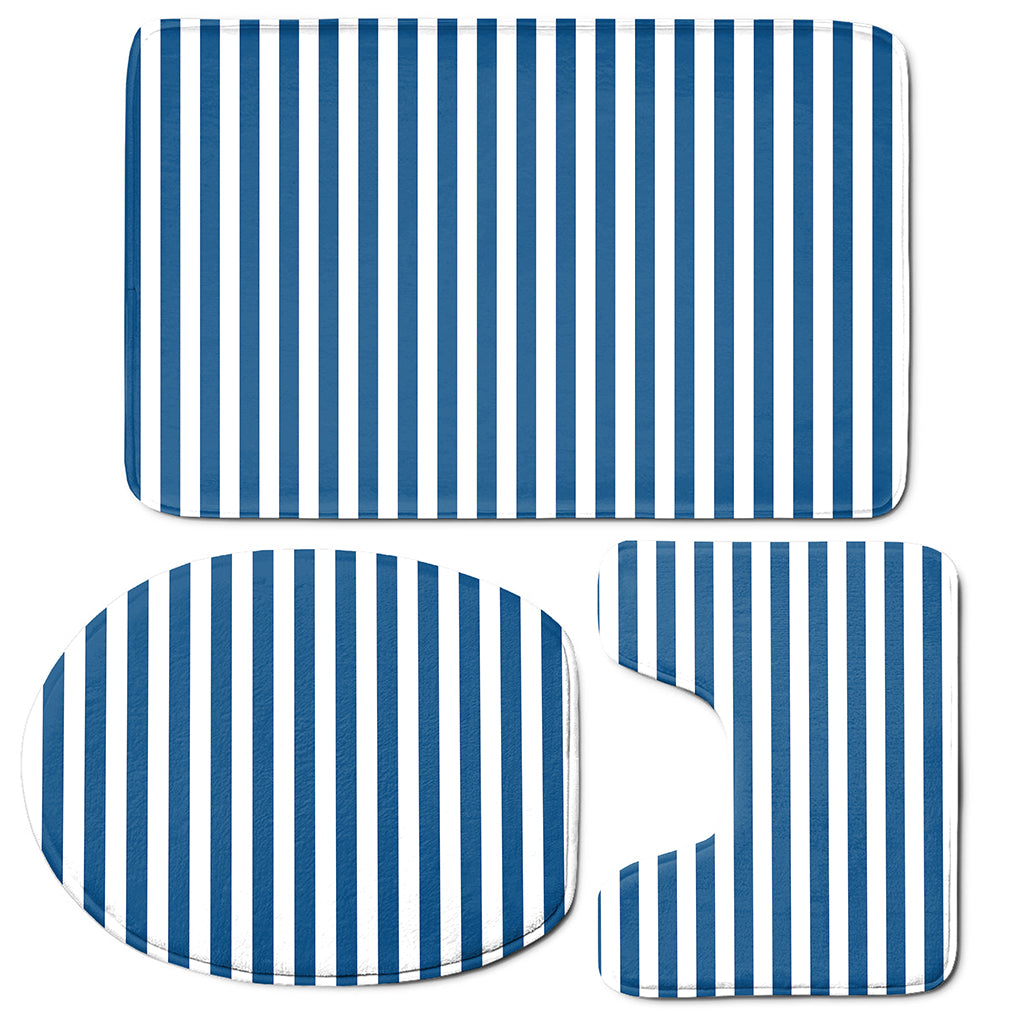 Blue And White Striped Pattern Print 3 Piece Bath Mat Set
