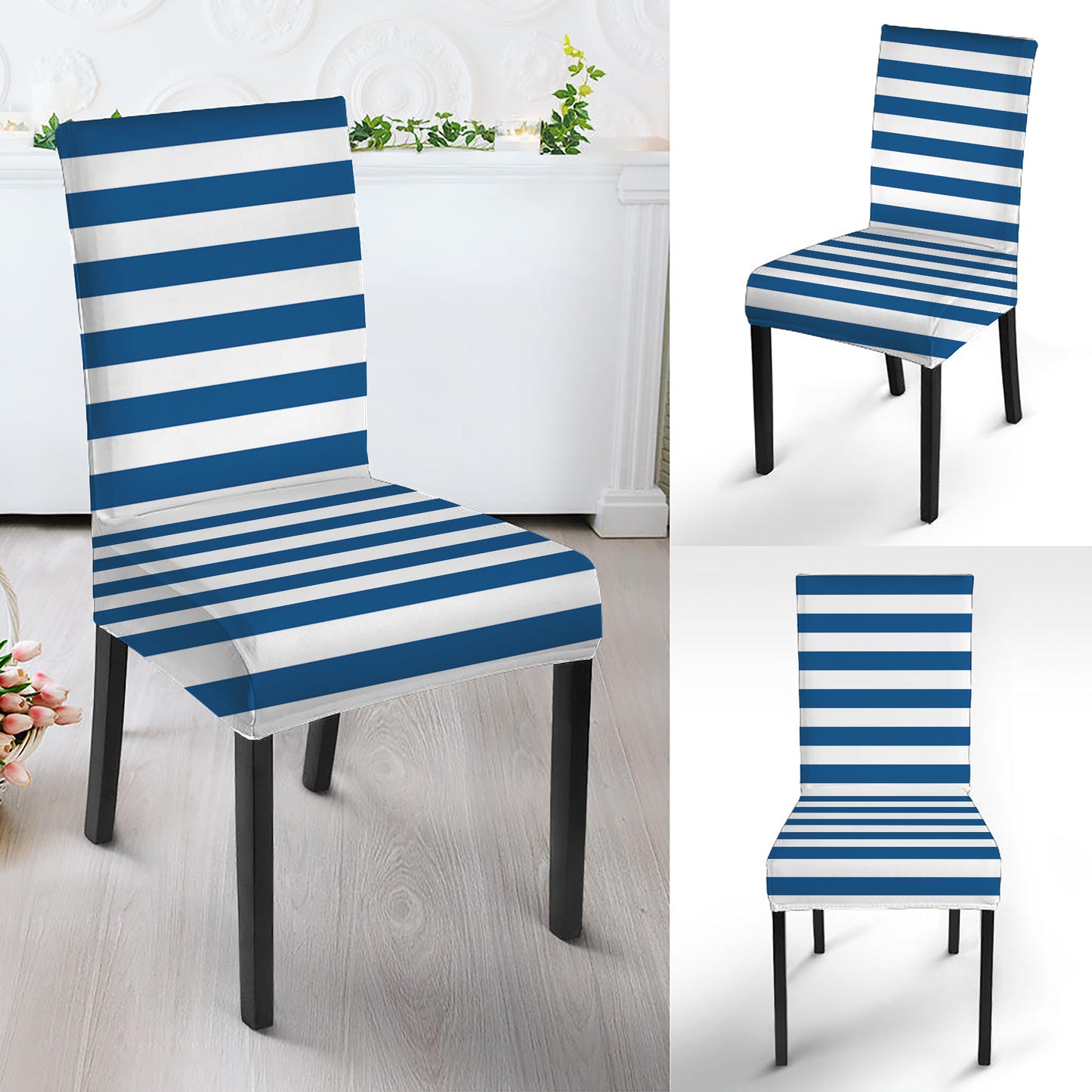 Blue And White Striped Pattern Print Dining Chair Slipcover