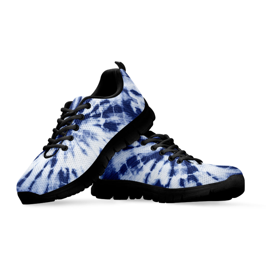 Blue And White Tie Dye Print Black Sneakers