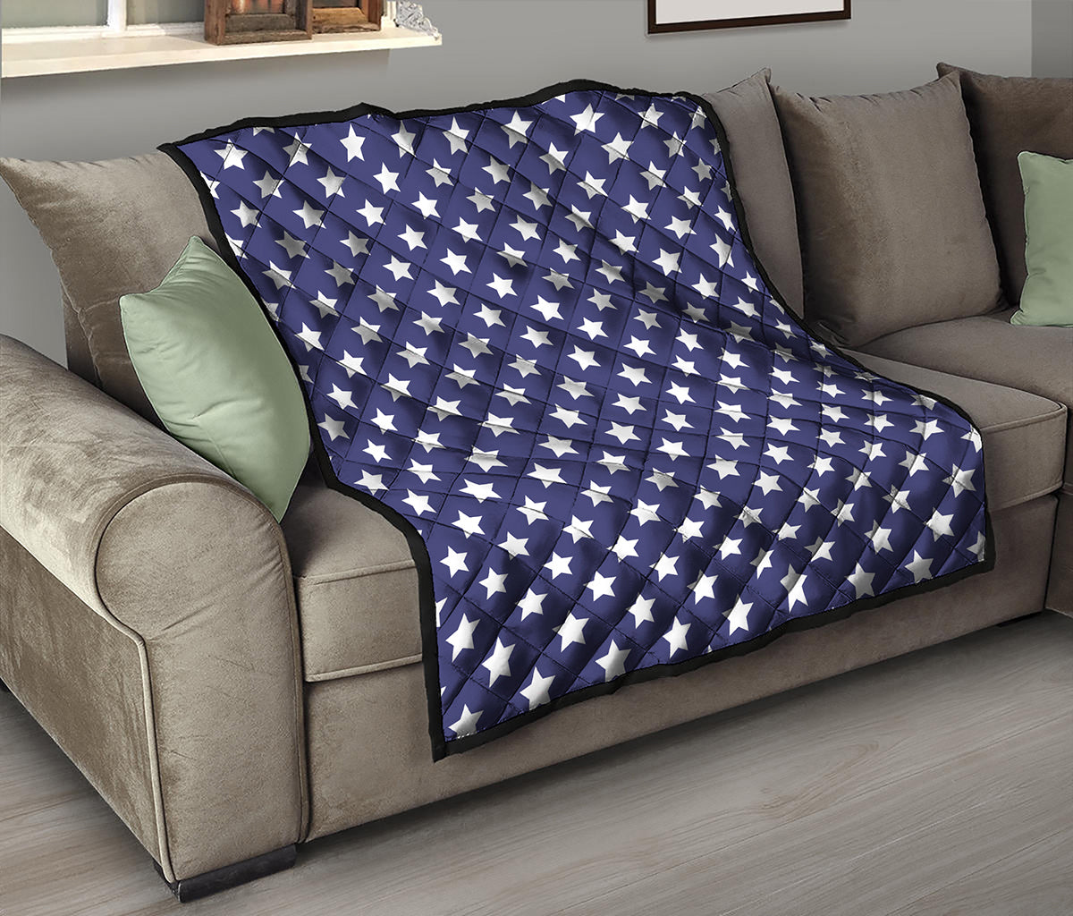 Blue And White USA Star Pattern Print Quilt