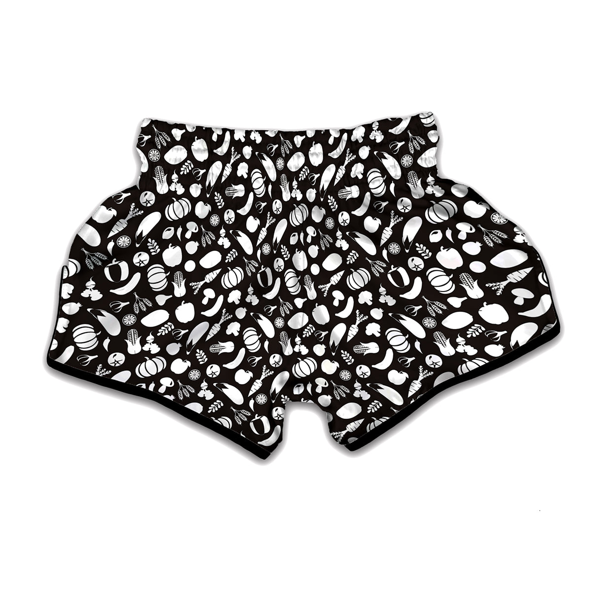 Blue And White Vegan Pattern Print Muay Thai Boxing Shorts
