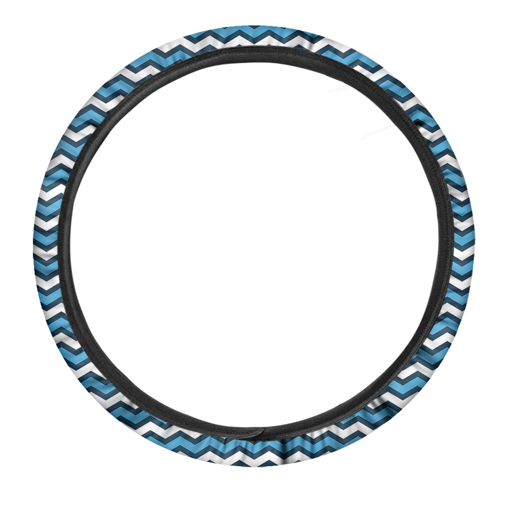 Blue And White Zigzag Pattern Print Car Steering Wheel Cover