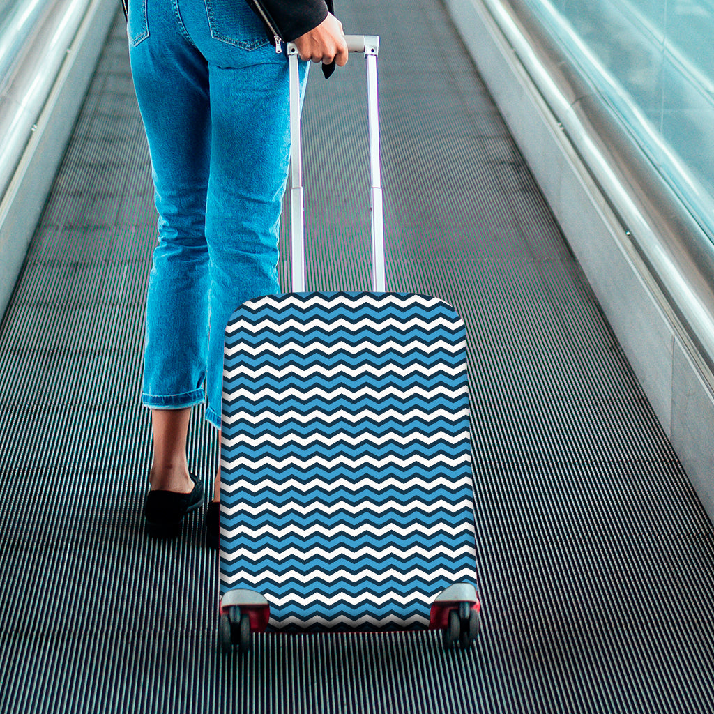 Blue And White Zigzag Pattern Print Luggage Cover