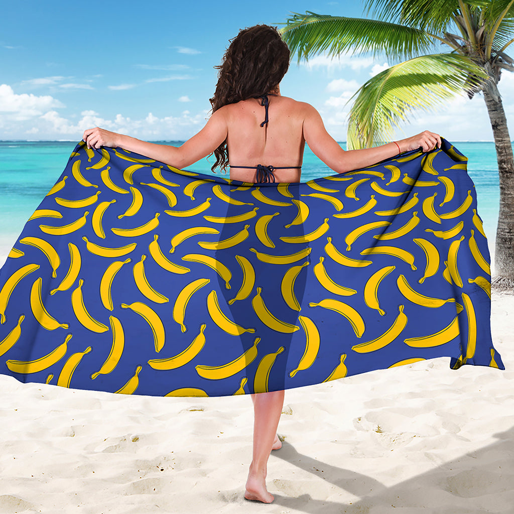 Blue And Yellow Banana Pattern Print Beach Sarong Wrap