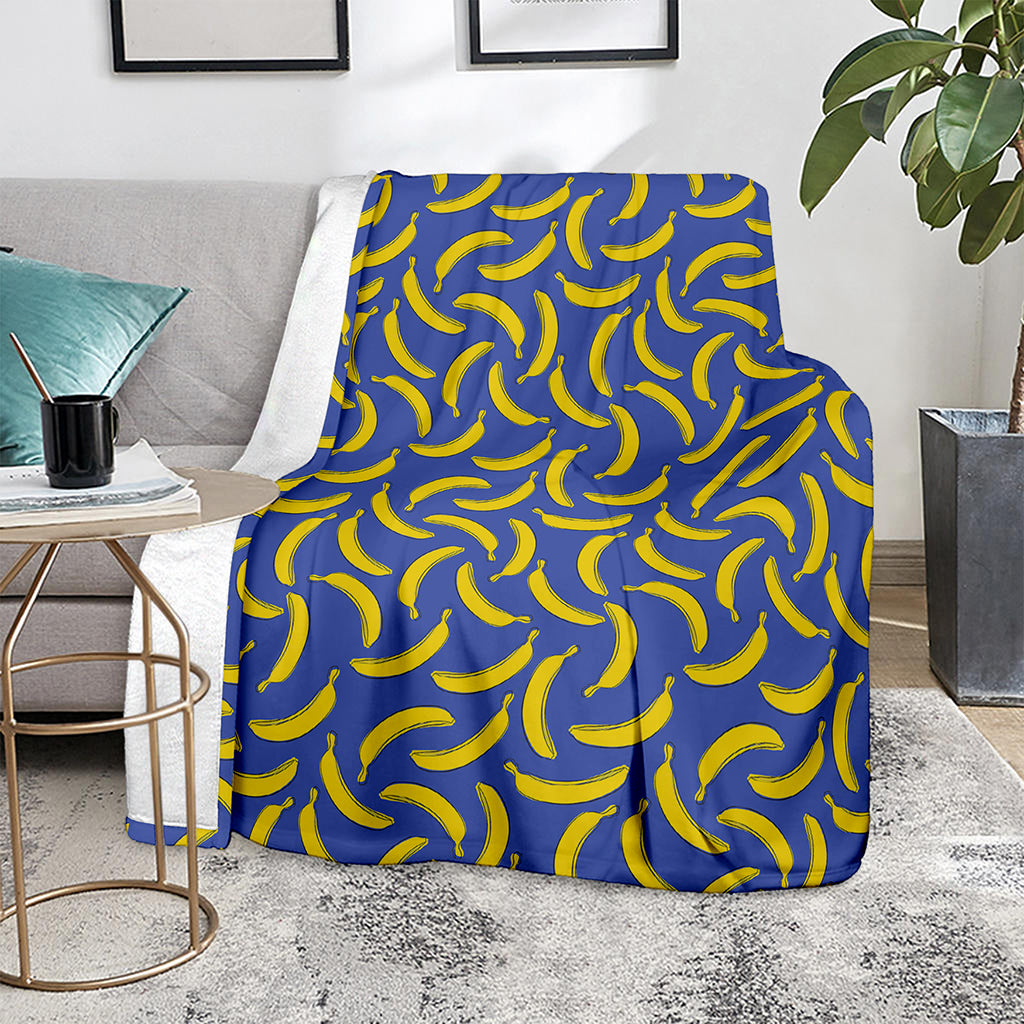 Blue And Yellow Banana Pattern Print Blanket