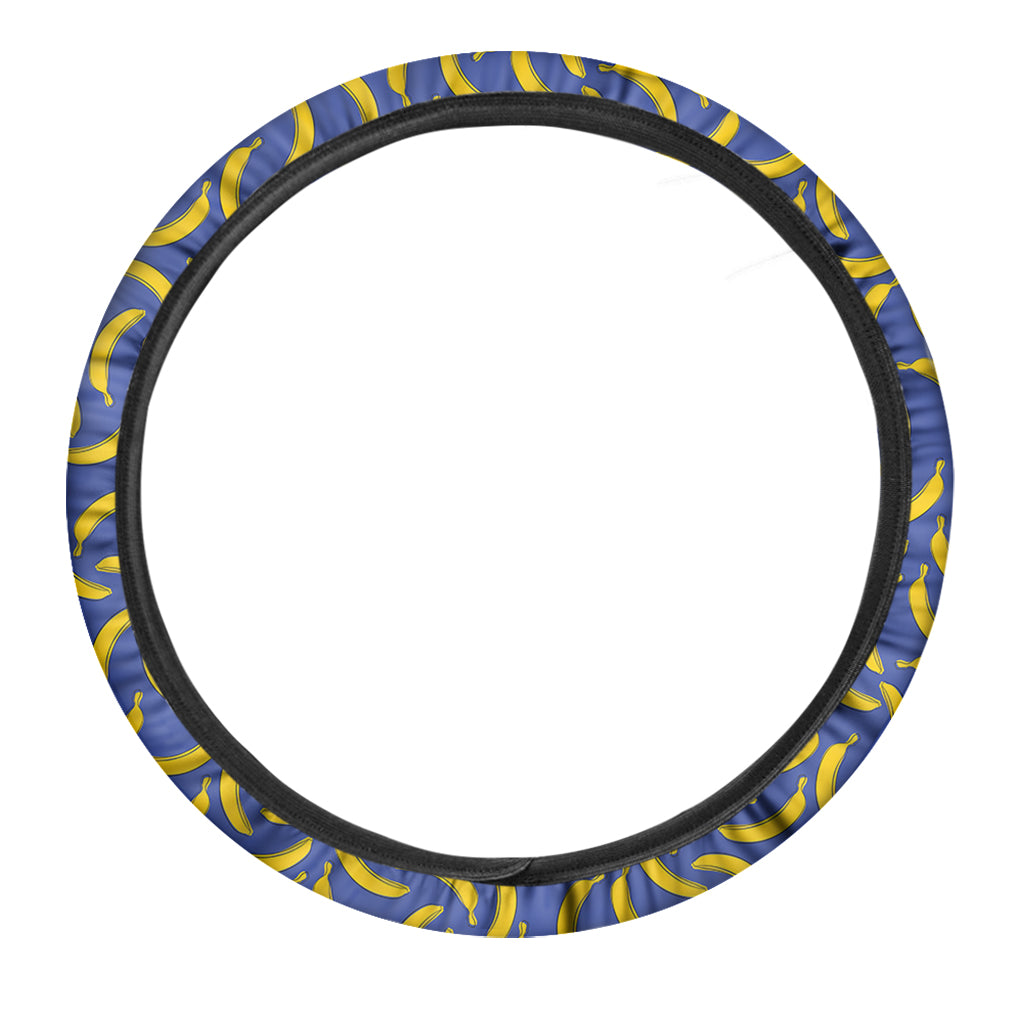 Blue And Yellow Banana Pattern Print Car Steering Wheel Cover