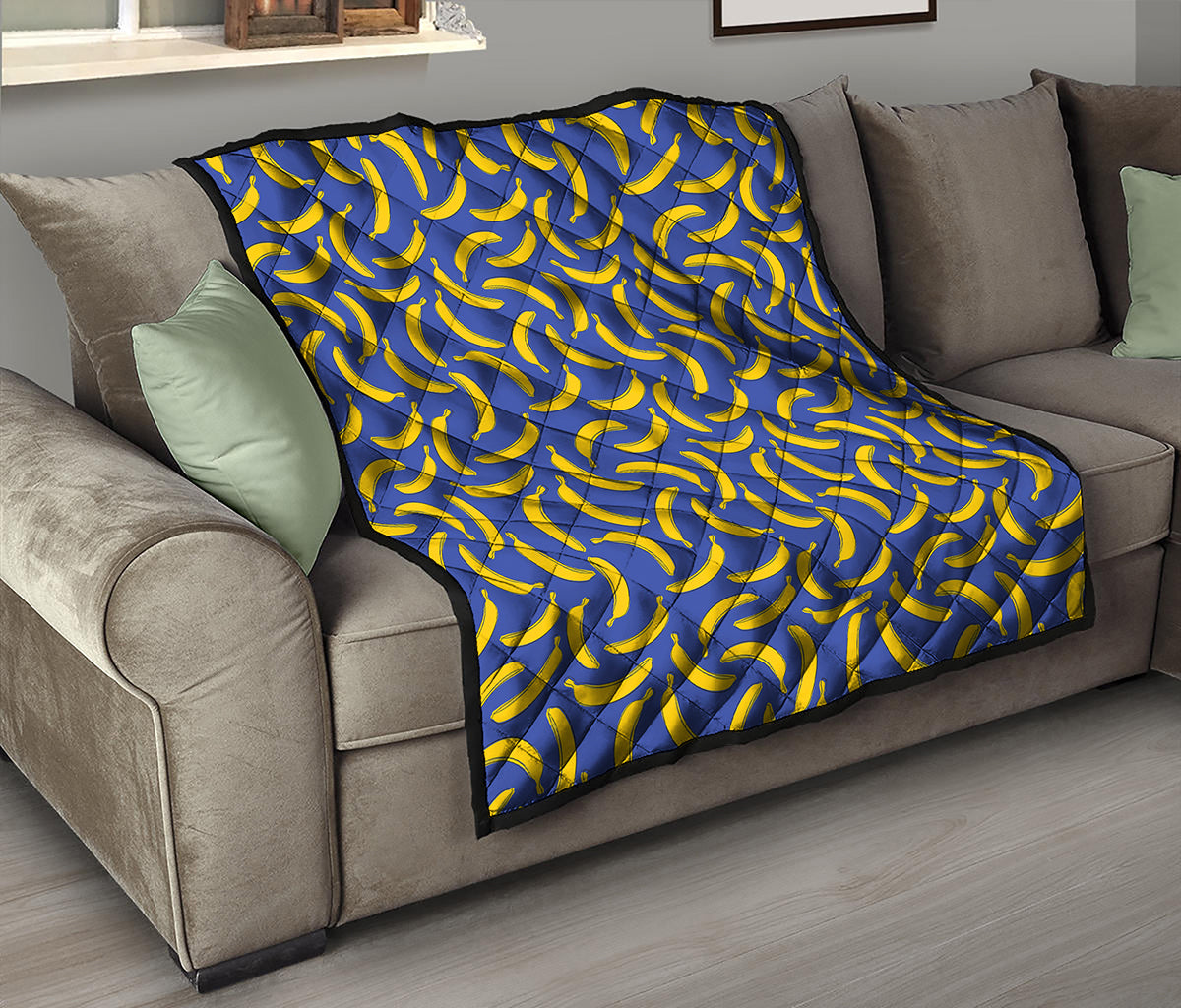 Blue And Yellow Banana Pattern Print Quilt
